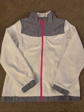 Nautica White Fleece Jacket with Gray Yoke and Pink Zipper